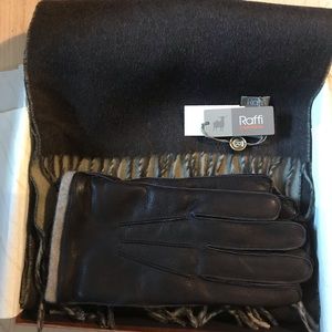 Dark brown cashmere scarf with matching gloves